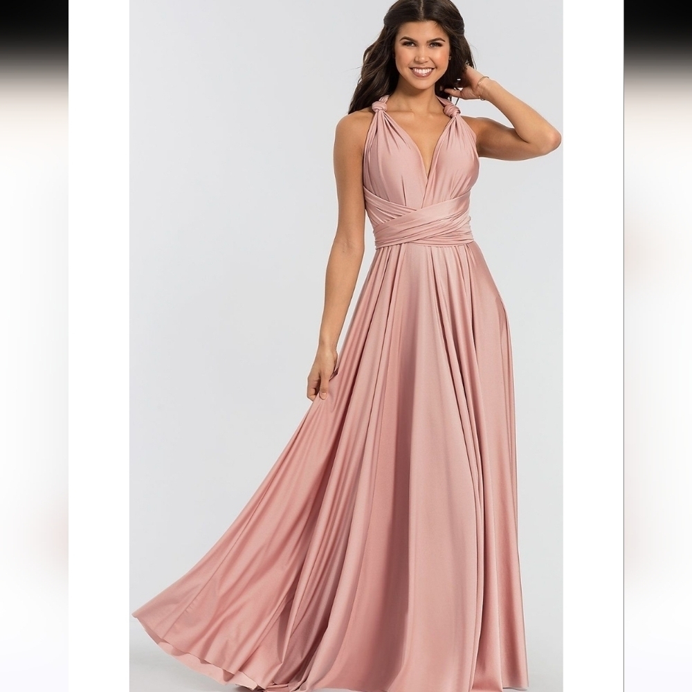 KLEINFIELD Convertible-Bodice Long Bridesmaid Dress In Blush Pink. Size M NWT